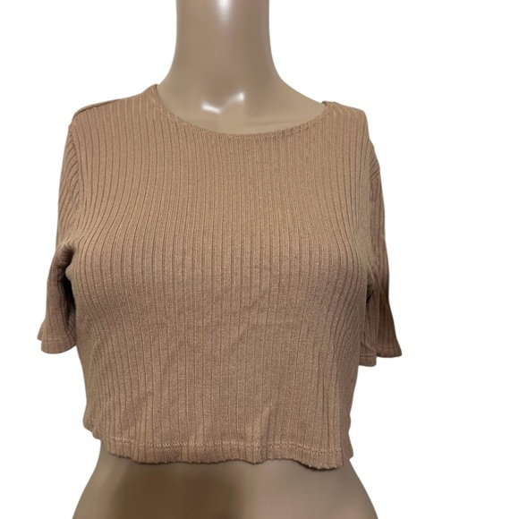 Reformation Tops - Reformation Tan Ribbed Crop T-Shirt